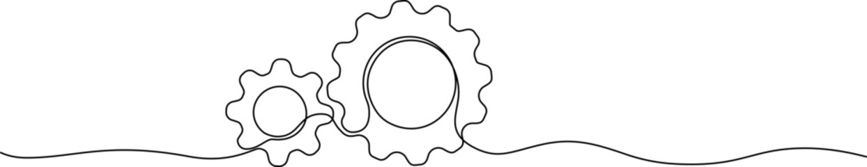 continuous single line drawing of gear wheels, gear line art vector illustration
