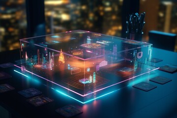 Holographic Interface Displaying Innovative Tech Start-Ups: Illustrating Importance of Entrepreneurship and Innovation in Business generative AI