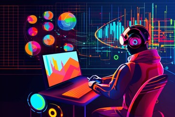 Abstract Representation of AI Assistant Analyzing User Data: Symbolizing Predictive Analytics in Business generative AI
