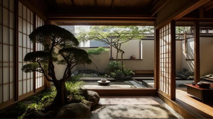 Japan Culture Home and Garden Concept: Embracing the Timeless Elegance and Tranquility of Japanese Aesthetics, Creating a Harmonious Fusion of Indoor and Outdoor Spaces