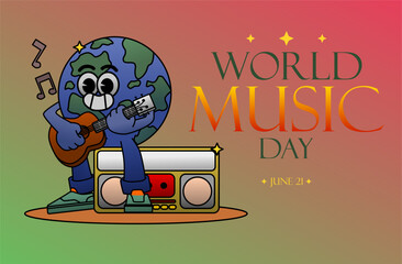 World music day vector concept. International music day vector illustration. World music day June 21 illustration vector template.
