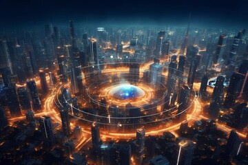 Futuristic Digital City: Illustrating Concept of Smart Cities and Use of Technology to Improve Urban Life generative AI