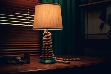 Rope Table Lamp - Lamp incorporating rope as a decorative element, adding a coastal or nautical touch (Generative AI)