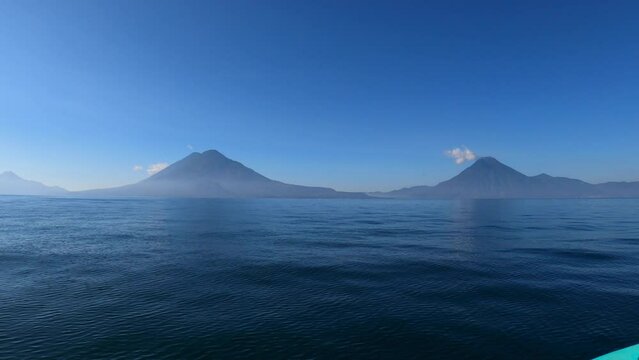 View from boat of lake Atitlan located in Solola Department of southwestern Guatemala, Central America