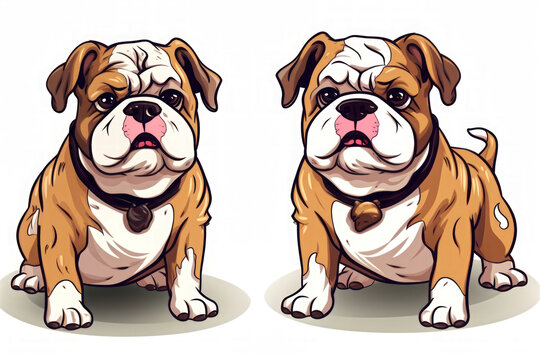 Friendly bulldog illustration cartoon on plain background.