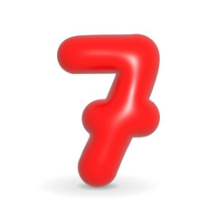 Gleaming, glistening and colorful red balloon digit seven. 3d realistic design illustration isolated on white background. For Sales, Events, Anniversary.