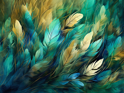 A mesmerizing abstract background showcasing gradient patterns resembling feathers, creating a visually captivating and artistic composition. Generative AI.