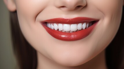 The Smiling Power of a Healthy Smile: Close-up Portrait of a Beautiful Woman and Her Dazzling Teeth. Generative AI