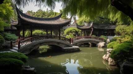 Fototapeta premium A typical ancient Chinese garden consists of many elem_005, Generative AI, Generative, AI