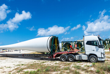 Truck loaded with a wind turbine blade in Sicily, Italy
