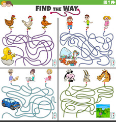 find the way maze games set with people and animals