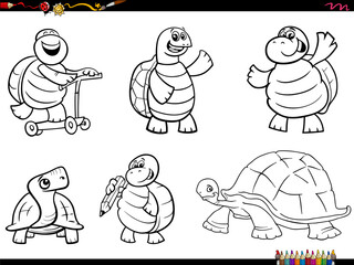 cartoon turtles animal characters set coloring page