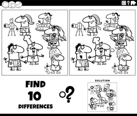 differences game with cartoon professional people coloring page