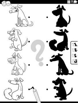 shadow activity with cartoon dog characters coloring page