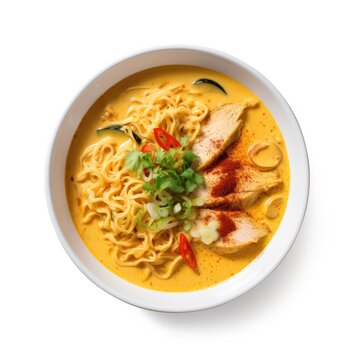 Curry Ramen isolated on white background. Generative AI