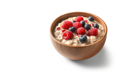 Delicious Bowl of Oatmeal with Berries Isolated on a White Background. Generative AI