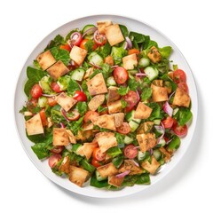 Fattoush Middle Eastern Bread Salad isolated on white background. Generative AI