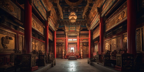 Fototapeta na wymiar Luxurious ancient Chinese Temple Hall A temple hall is_002, Generative AI, Generative, AI