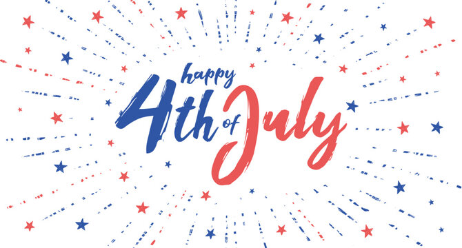 Simple 4th Of July US Independence Day Celebration Banner With Grunge Calligraphy Hand Lettering Style