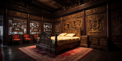 The luxurious ancient Chinese The Emperors Bedroom Thi, Generative AI, Generative, AI