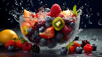 Fototapeta na wymiar Fruites in a bowl of water-Generative AI