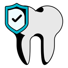 Indemnity Plans concept, Teeth with shield vector icon design, Dentures symbol,Oral Healthcare sign, Dental instrument stock illustration 