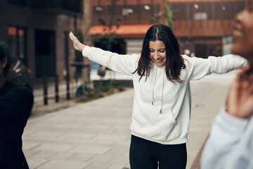 Woman celebrating after a run