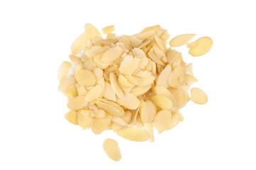 Almond slices, almond flakes, isolated on white background. High resolution image.