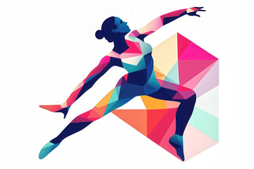 Illustration of gymnast performing gymnastics on white background. - obrazy, fototapety, plakaty