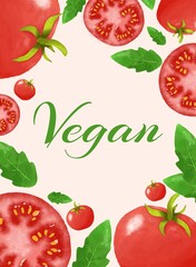 Card design, vegan design, tomato print, business card, card, tomato in watercolor, watercolor pattern, fresh vegetables in watercolor, set of tomatoes 