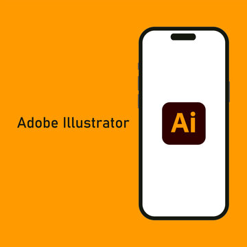 Kyiv, Ukraine - 14 June 2023: Adobe Illustrator logo isolated on the smartphone iPhone 14 screen with orange background. Illustrator is a vector graphics editor software developed by Adobe Inc. 1988.