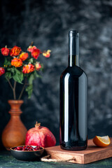 front view pomegranate wine on dark background drink fruit alcohol sour colors bar restaurant juice wine