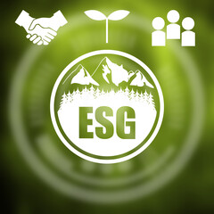 Grüner Hintergrund - ESG Symbole - Umwelt-, Sozial- und Unternehmensführung