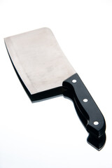 front view sharp ax on white background color steel kitchen cutlery food meat