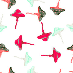Seamless pattern with fairytail mushrooms. Magical fly agaric wallpaper.