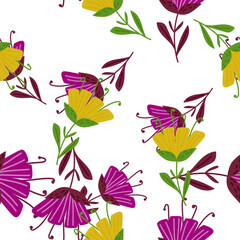 Contemporary flower seamless pattern. Cute stylized flowers wallpaper. Decorative naive botanical backdrop.