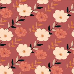 Simple stylized flower seamless pattern. Decorative naive botanical backdrop.