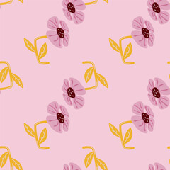 Contemporary cute stylized flowers seamless pattern. Decorative naive style botanical wallpaper.