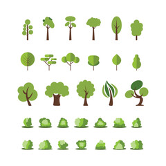 Set of original trees and bushes on white. Trees and bushes of different types for origami. Flat. Vector illustration