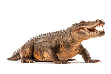 Crocodile full body showing jaws on white isolate background, Generative AI
