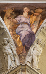 GENOVA, ITALY - MARCH 7, 2023: The fresco of St. Luke the Evangelist from cupola of the church...