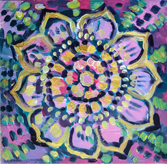 Colorful abstract mandala background. Ethnic motifs. Circle decorative spiritual symbol of lotus flower. Round ornament pattern. - 613244037