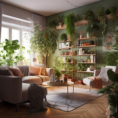 Tropical Atmosphere in the Living Room: Bringing Holiday Vibes Home with Green Plants." - Generative AI, Generative, AI