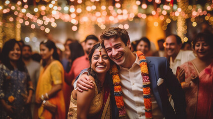 Obraz na płótnie Canvas Several Young Indian Adults Enjoying A Wedding Celebration - Generative AI.
