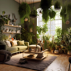 Green Oasis: Create a Living Room with Refreshing Plant Decor." - Generative AI, Generative, AI
