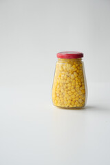 canned sweet corn close up .