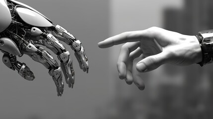 Digital robot handshake human background futuristic digital age robot science digital technology, Generative AI