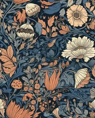 Fototapete Seamless pattern with beautiful flowers in neutral pastel colors, generative ai © Henryzoom