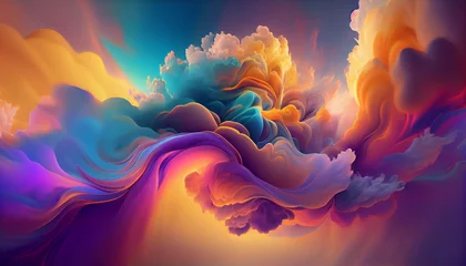 Papier Peint photo Ondes fractales Colorful swirling dreams. Cloud background with abstract movement. Vision of beauty and imagination. Sky full of wonder and fantasy Ai generated image