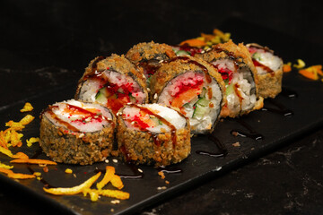 sushi close-up on a dark background